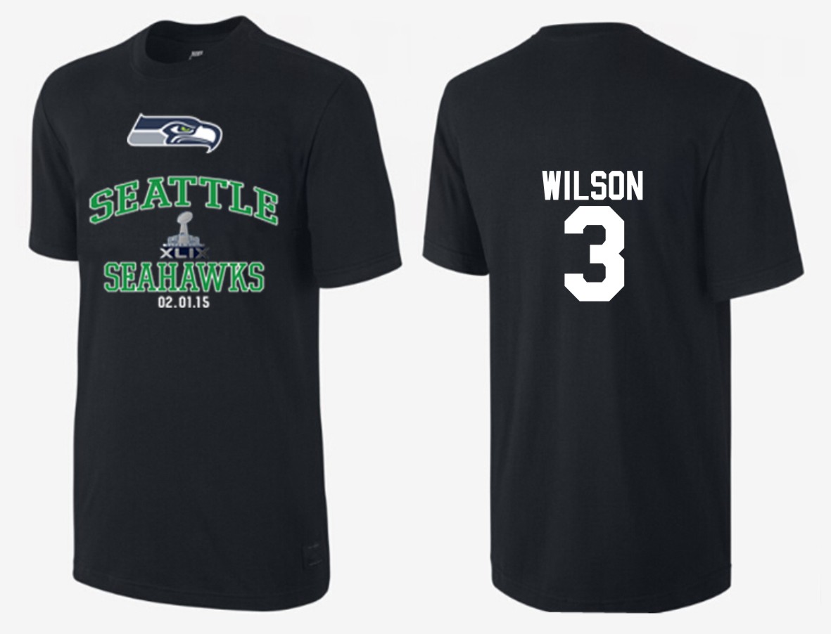 Mens Seattle Seahawks #3 Wilson Black Superbowl T-Shirt