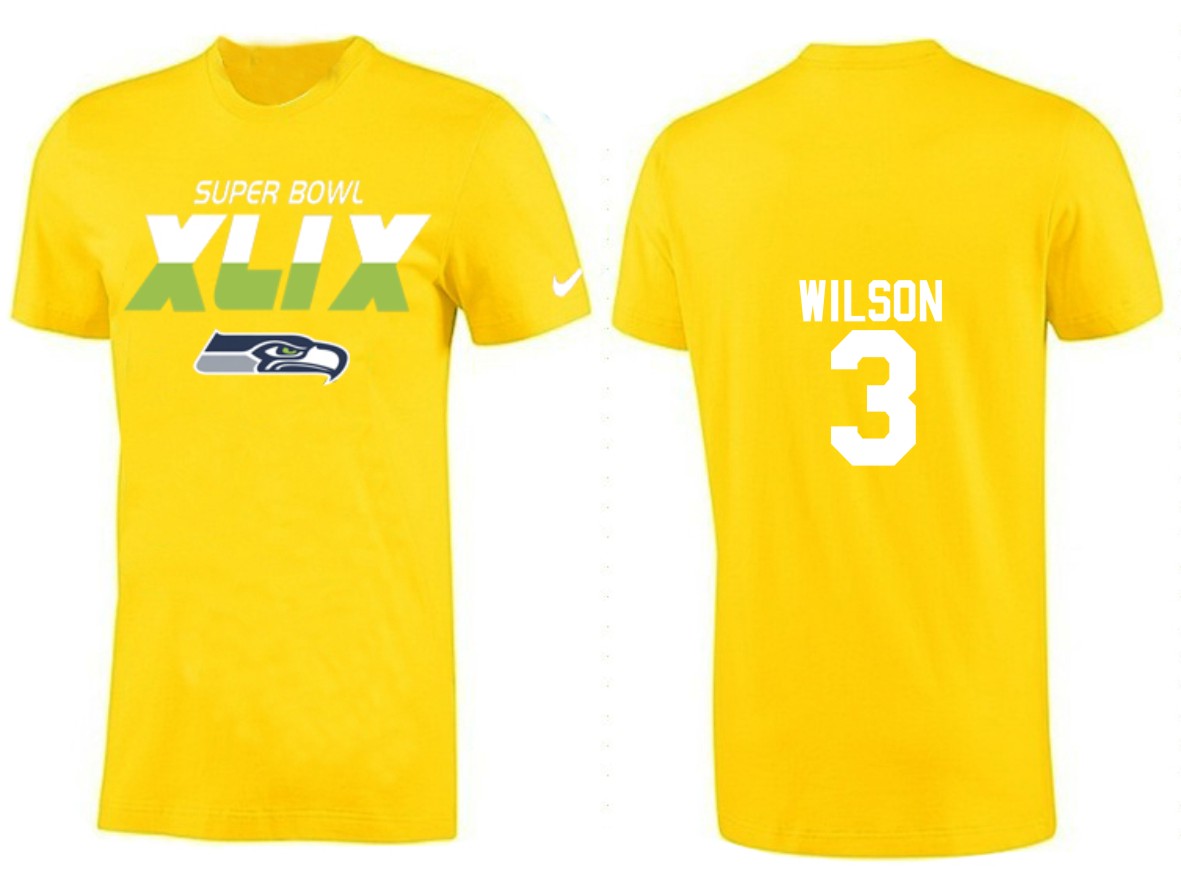 Mens Seattle Seahawks #3 Wilson Superbowl Yellow Color T-Shirt