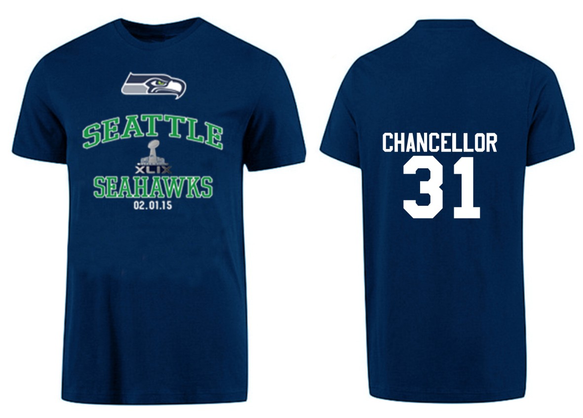 Mens Seattle Seahawks #31 Chancellor D.Blue Superbowl T-Shirt