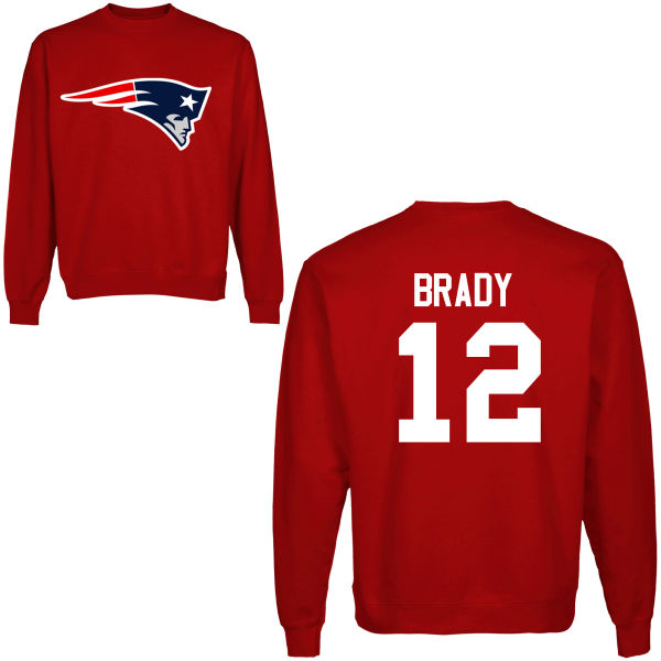 Mens New England Patriots #12 Brady Red Color Hoodie