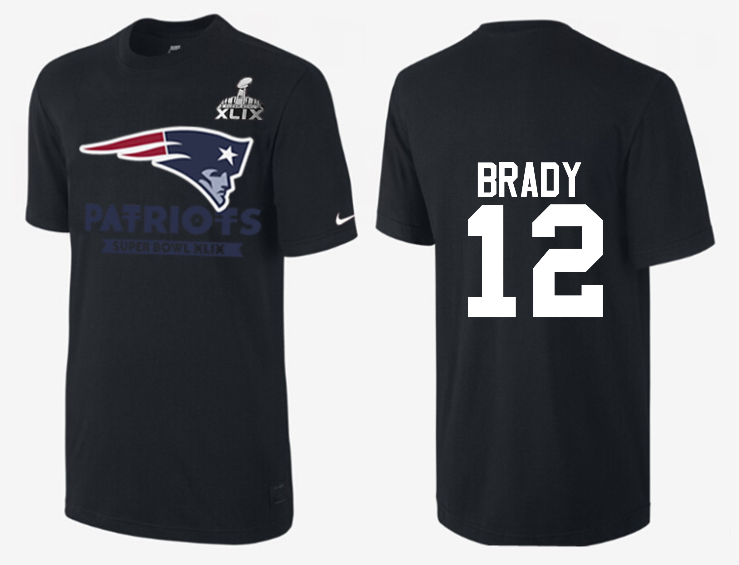 Mens New England Patriots #12 Brady Black Color Superbowl T-Shirt