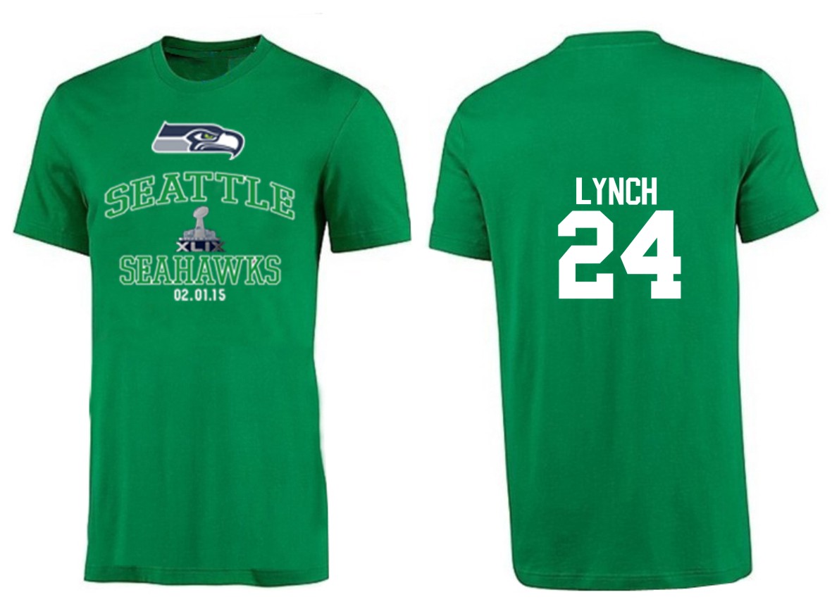 Mens Seattle Seahawks #24 Lynch Green Superbowl T-Shirt