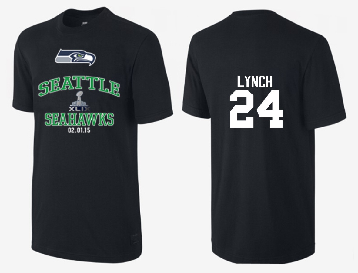 Mens Seattle Seahawks #24 Lynch Black Superbowl T-Shirt