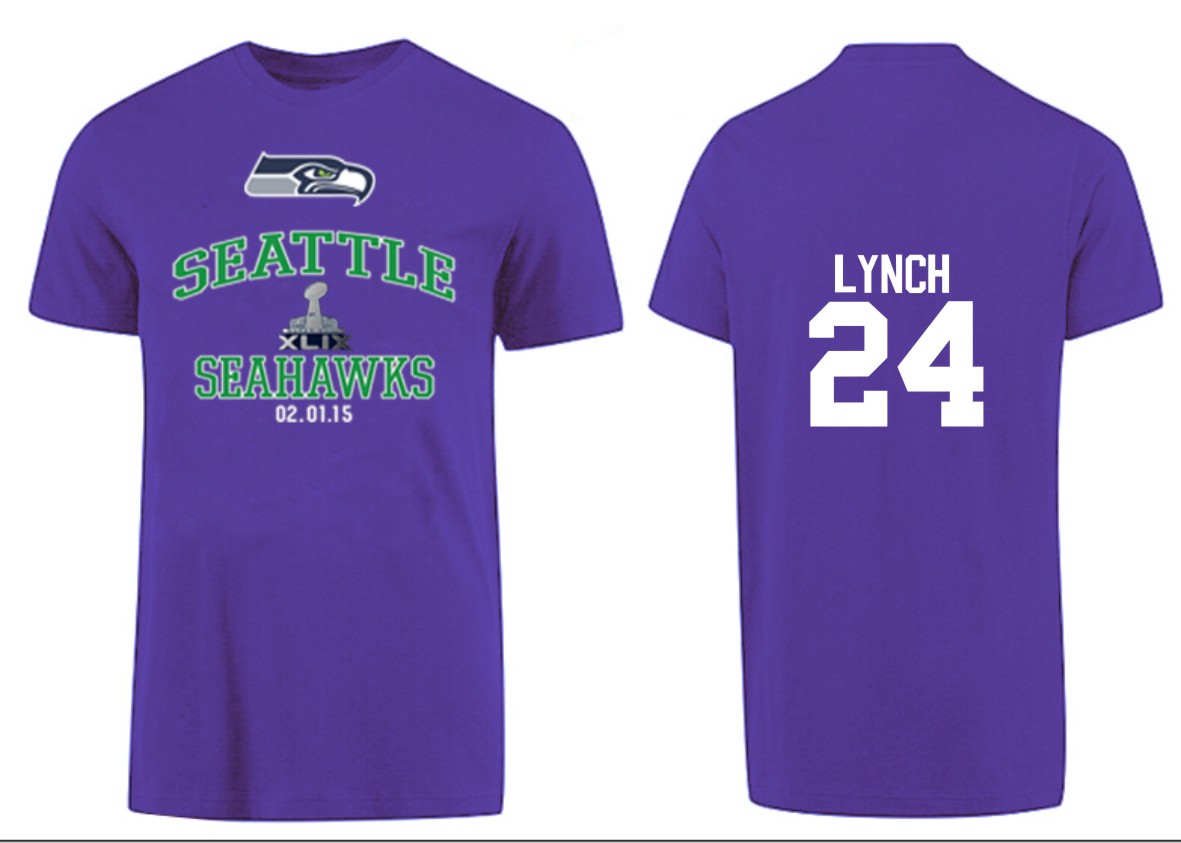 Mens Seattle Seahawks #24 Lynch Purple Superbowl T-Shirt