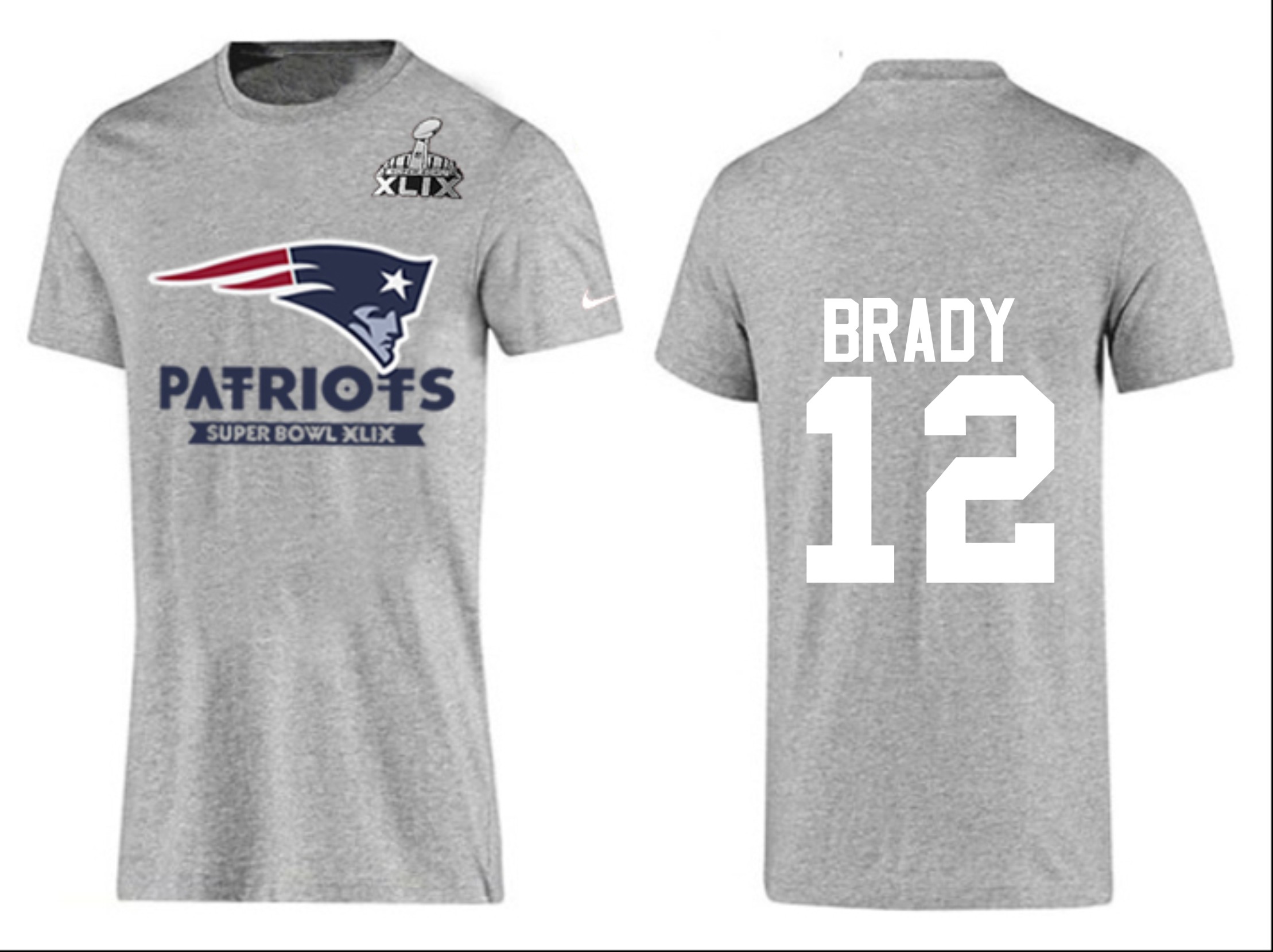 Mens New England Patriots #12 Brady Grey Color Superbowl T-Shirt