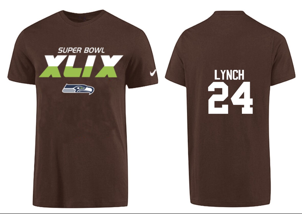 Mens Seattle Seahawks #24 Lynch Superbowl Brown T-Shirt