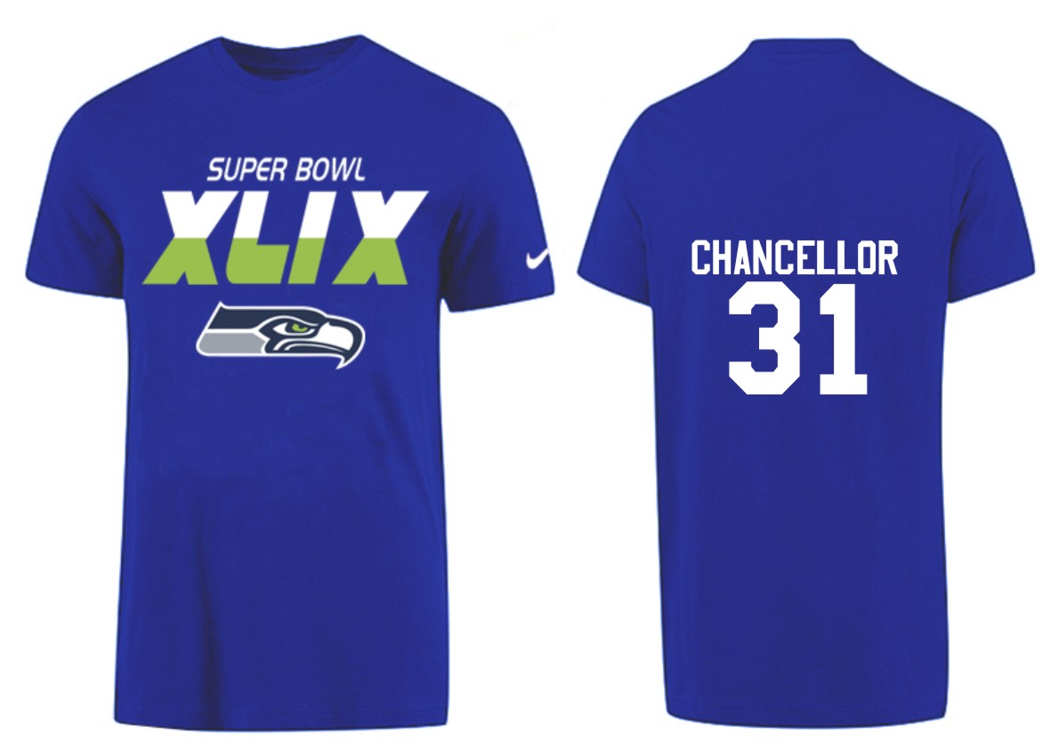 Mens Seattle Seahawks #31 Chancellor Superbowl Blue T-Shirt