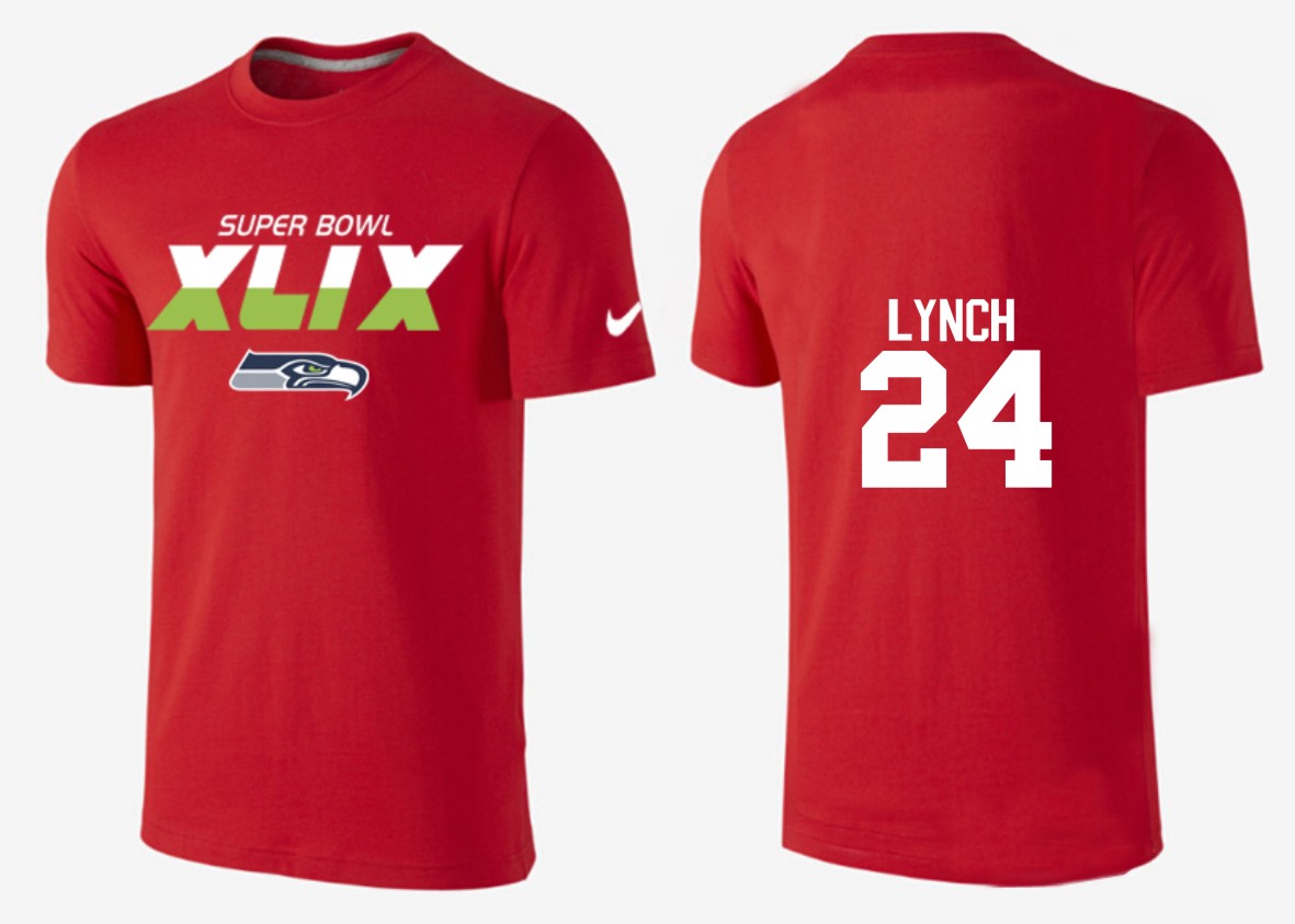 Mens Seattle Seahawks #24 Lynch Red Color Superbowl T-Shirt