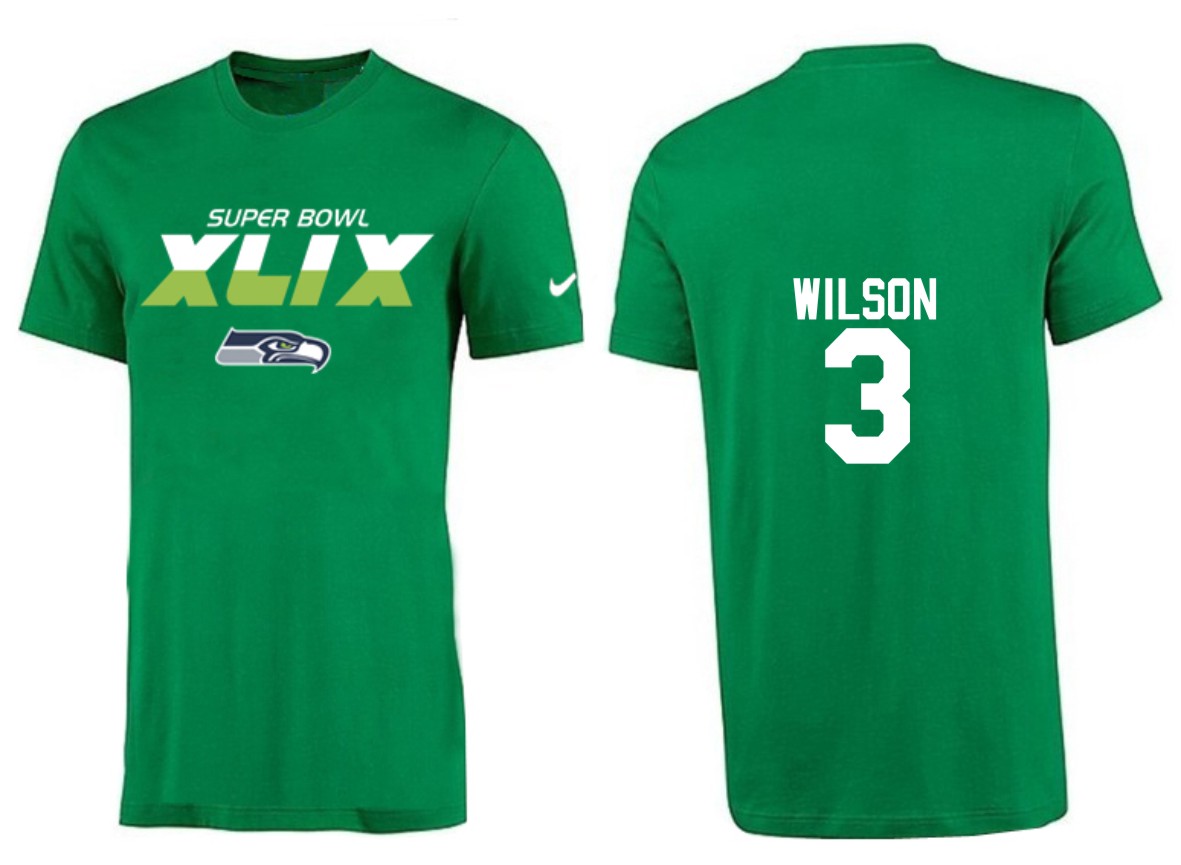 Mens Seattle Seahawks #3 Wilson Superbowl Green Color T-Shirt