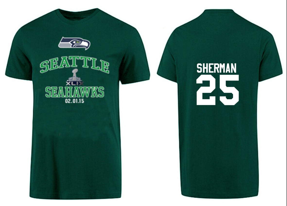 Mens Seattle Seahawks #25 Sherman Superbowl T-Shirt Green