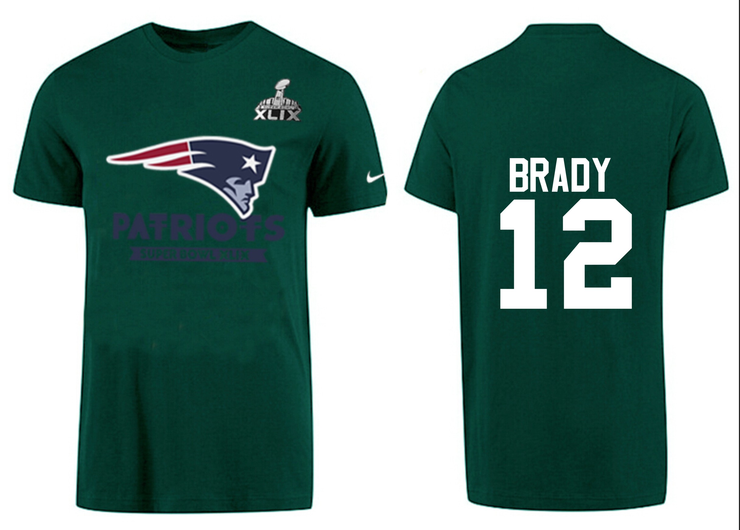 Mens New England Patriots #12 Brady D.Green Superbowl T-Shirt