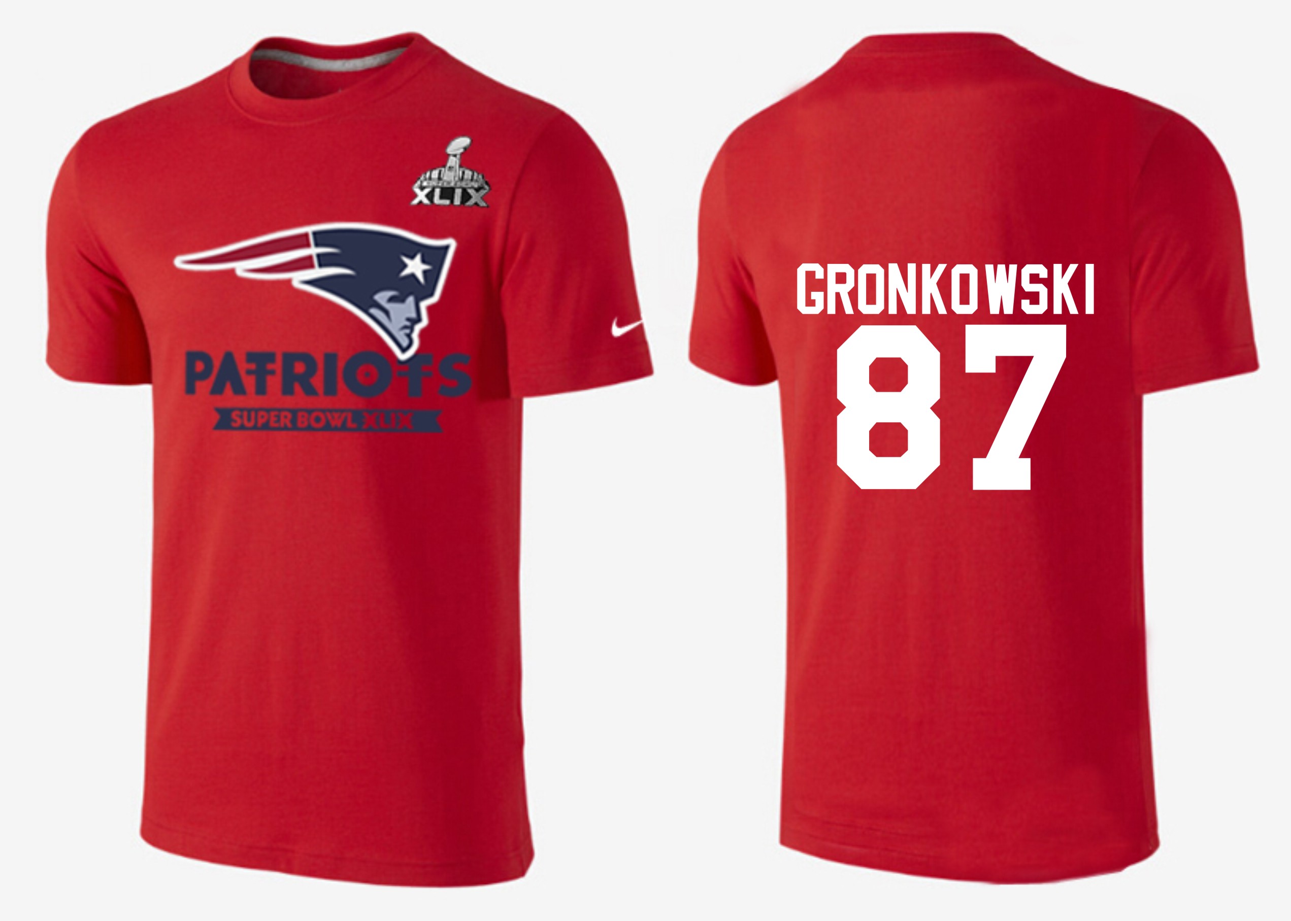 Mens New England Patriots #87 Gronkowski Red Superbowl T-Shirt