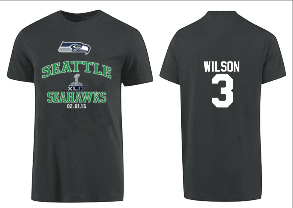 Mens Seattle Seahawks #3 Wilson Superbowl T-Shirt