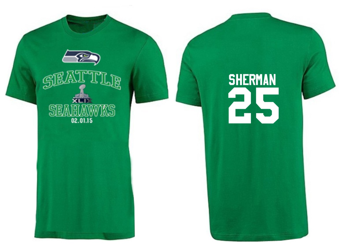 Mens Seattle Seahawks #24 Lynch Superbowl T-Shirt Green