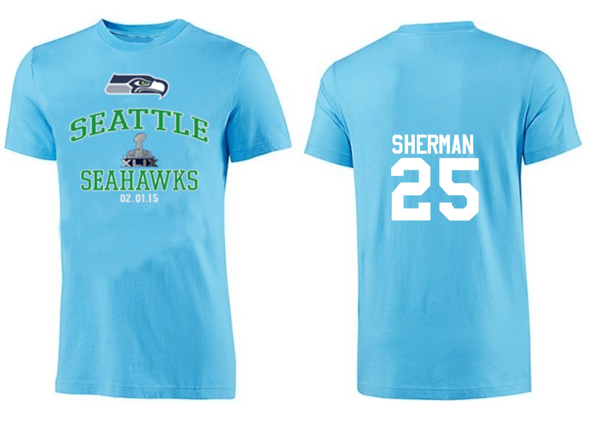 Mens Seattle Seahawks #25 Sherman L.Blue Superbowl T-Shirt