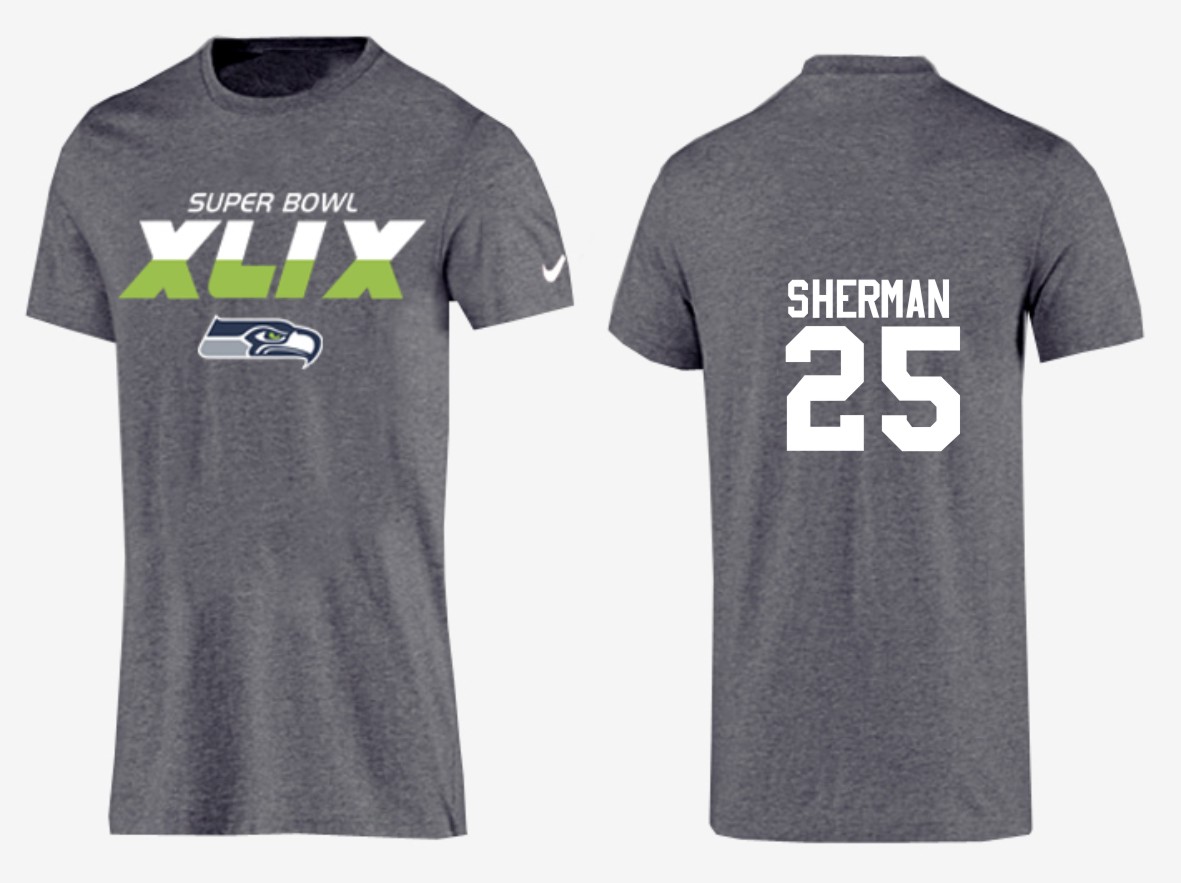 Mens Seattle Seahawks #25 Sherman Superbowl Grey Color T-Shirt