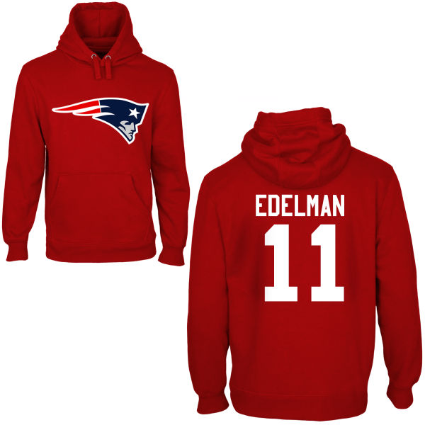 Mens New England Patriots #11 Edelman Red Pullover Hoodie