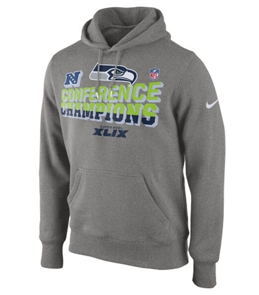 Mens Seattle Seahawks Nike Gray 2014 NFC Champions Trophy Collection Locker Room Pullover Hoodie