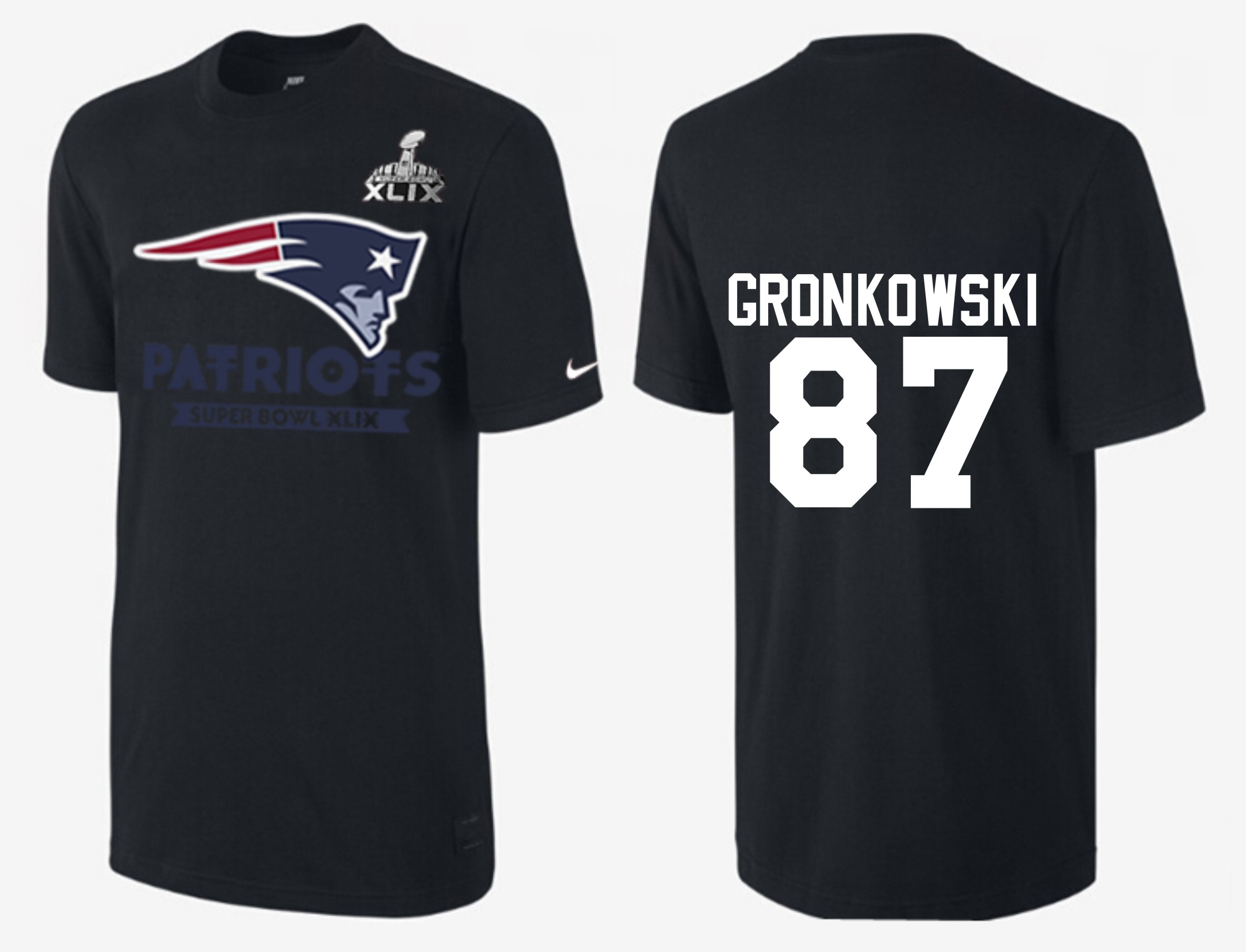 Mens New England Patriots #87 Gronkowski Black Superbowl T-Shirt