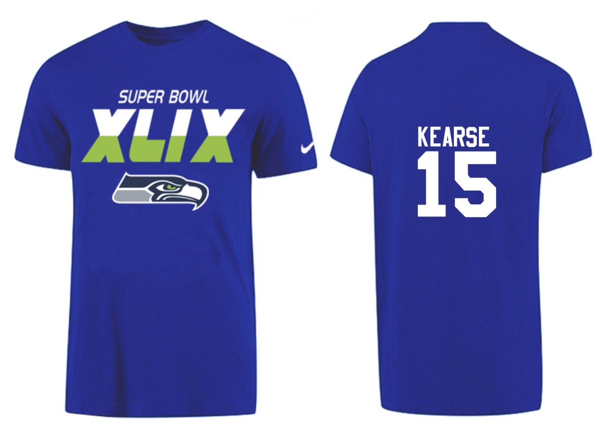 Mens Seattle Seahawks #15 Kearse Superbowl Blue T-Shirt