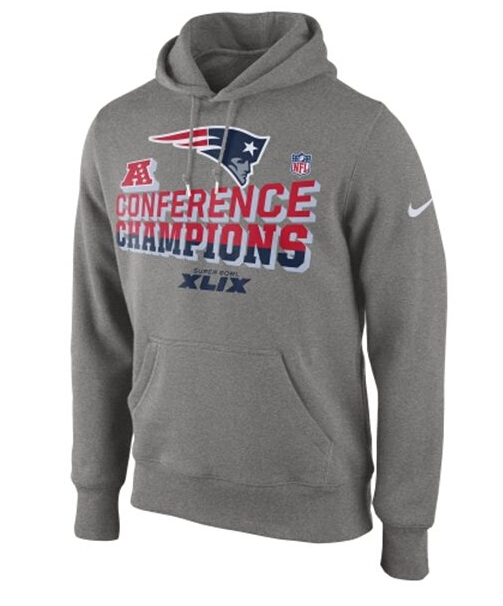 Mens New England Patriots Nike Gray Super Bowl XLIX Bound Logo Pullover Hoodie