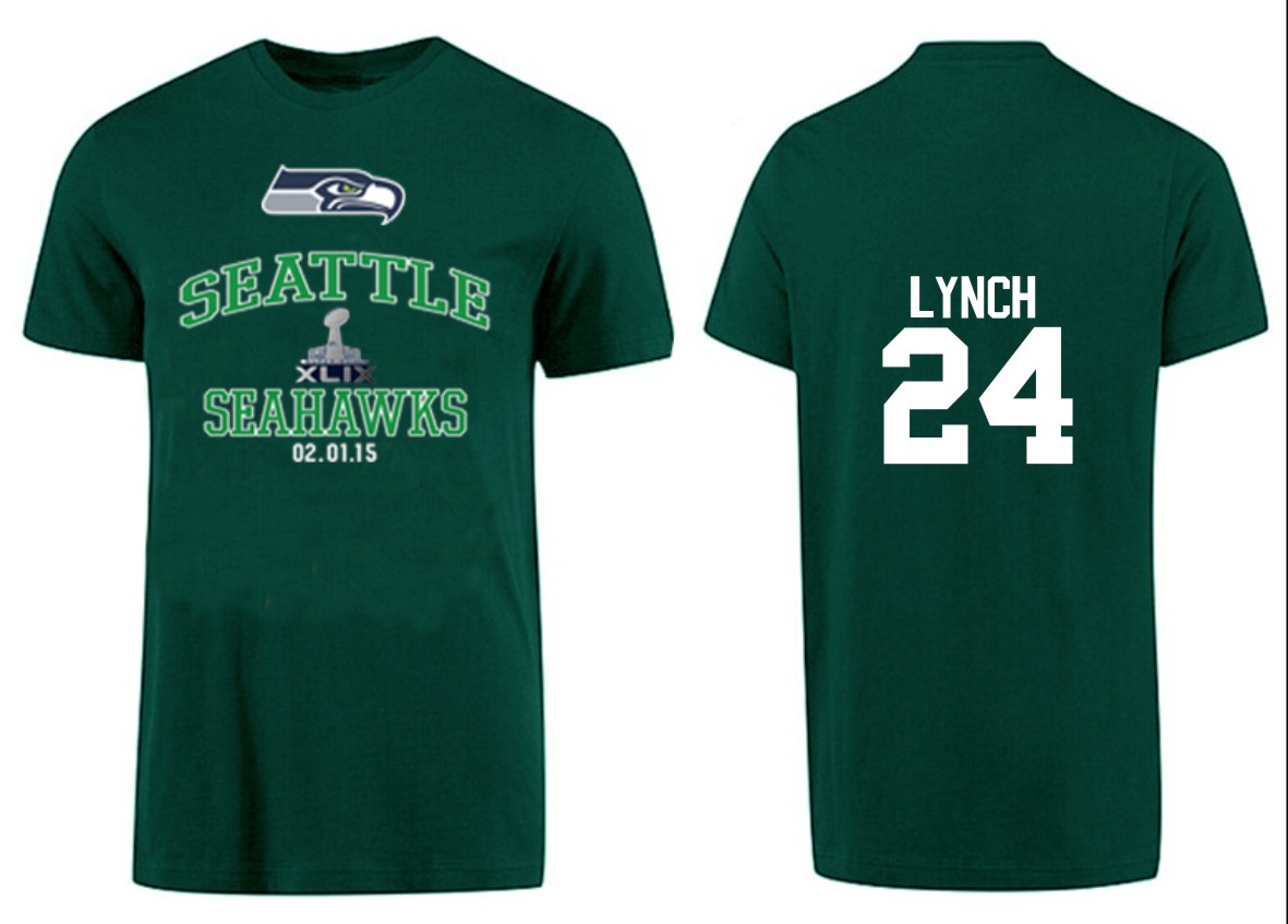 Mens Seattle Seahawks #24 Lynch D.Green Superbowl T-Shirt