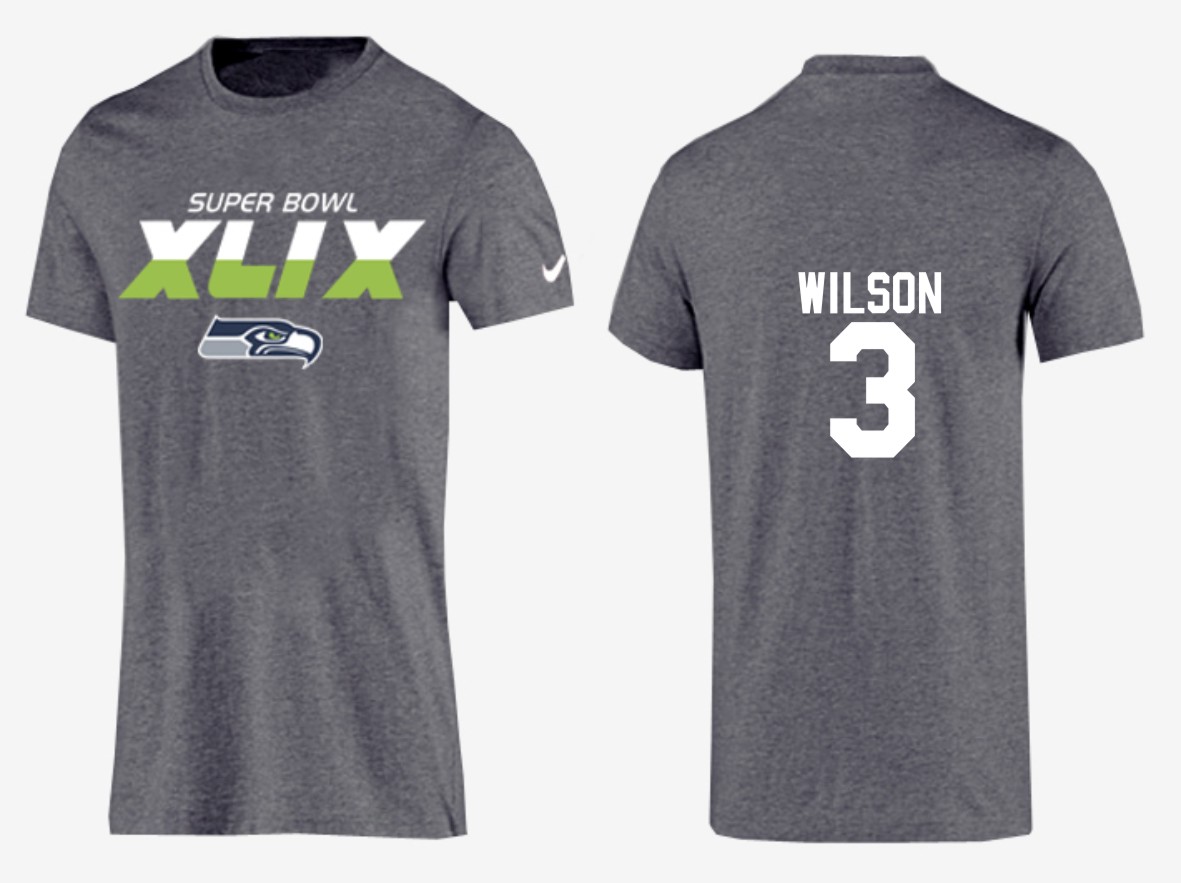 Mens Seattle Seahawks #3 Wilson Superbowl D.Grey T-Shirt