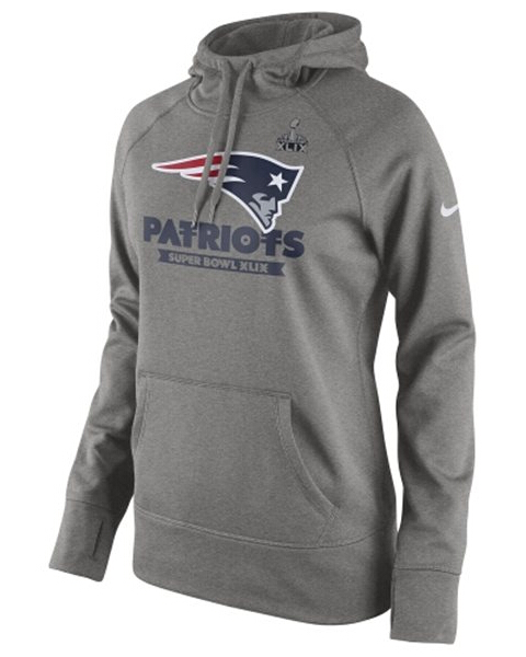 Womens New England Patriots Nike Gray Super Bowl XLIX Bound Logo Pullover Hoodie