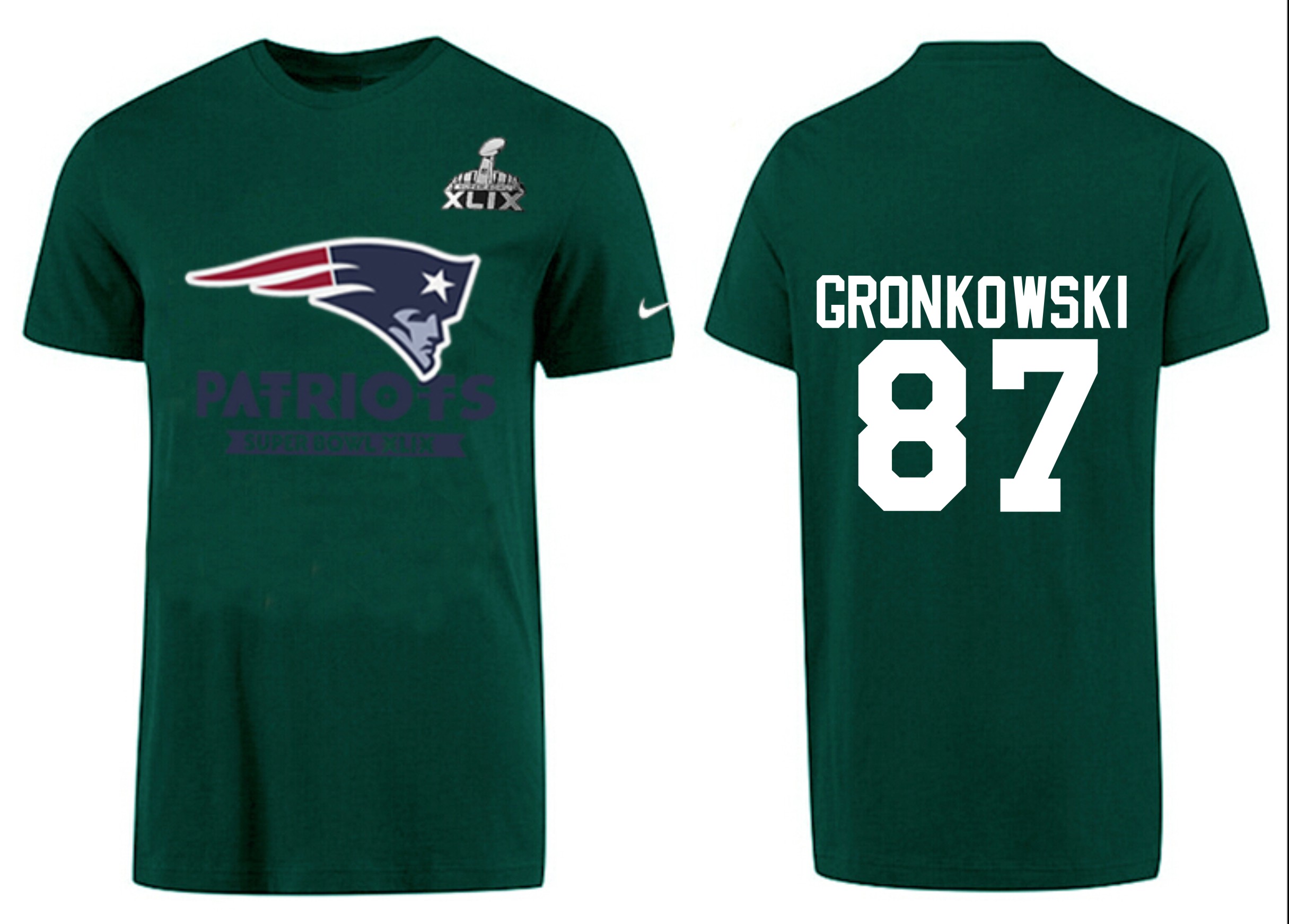 Mens New England Patriots #87 Gronkowski D.Green Superbowl T-Shirt