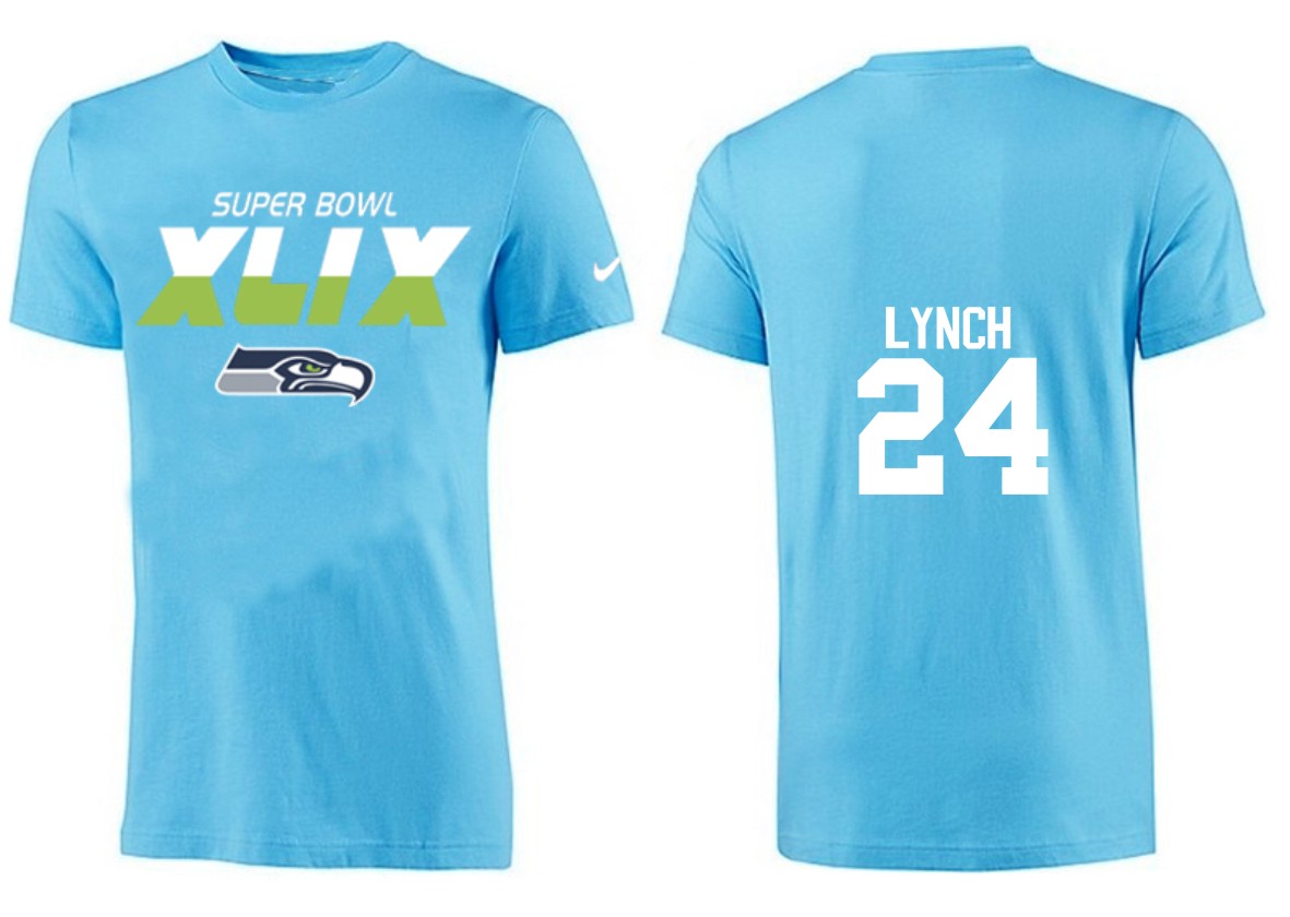 Mens Seattle Seahawks #24 Lynch L.Blue Superbowl T-Shirt