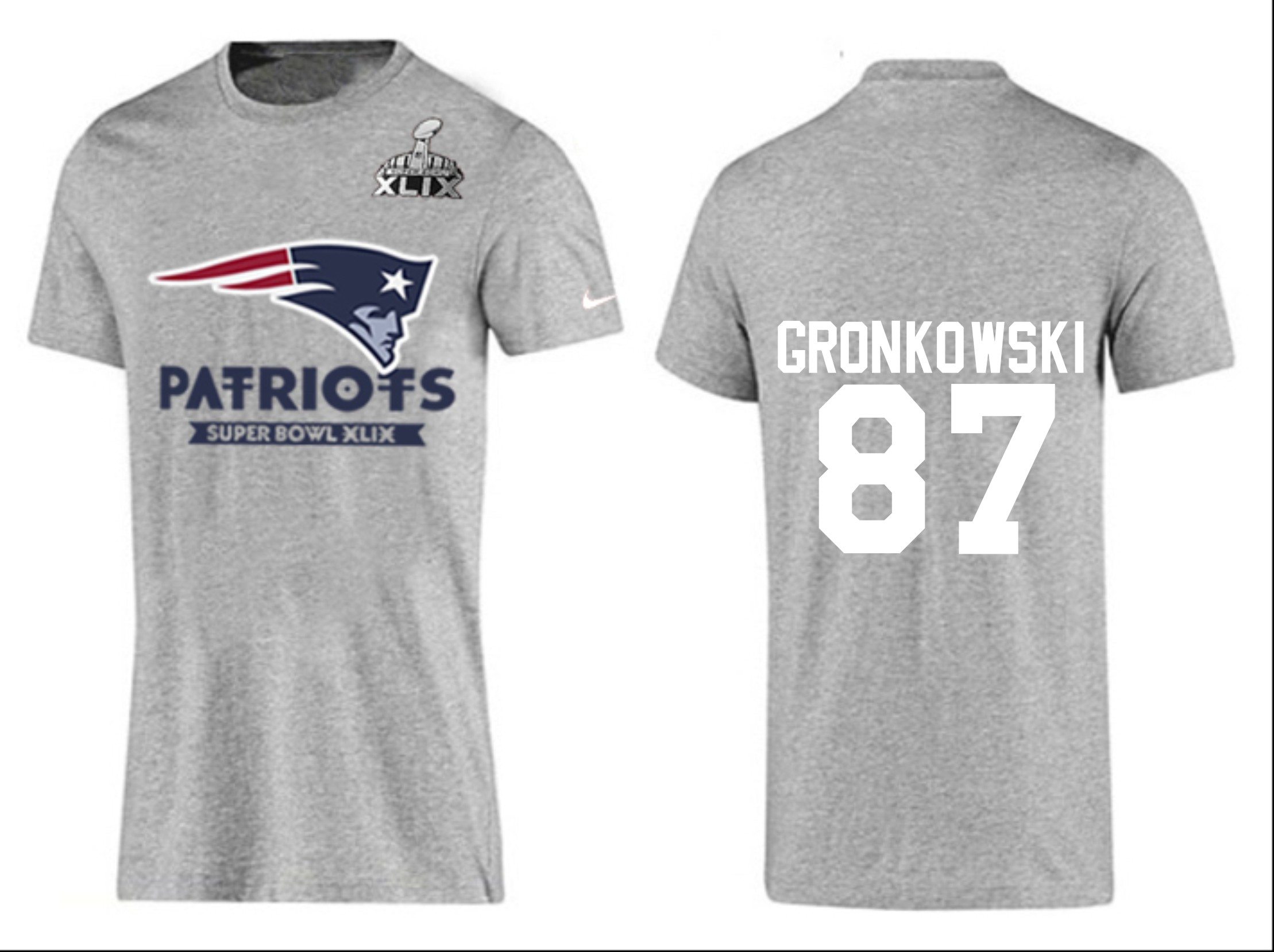 Mens New England Patriots #87 Gronkowski Grey Color Superbowl T-Shirt