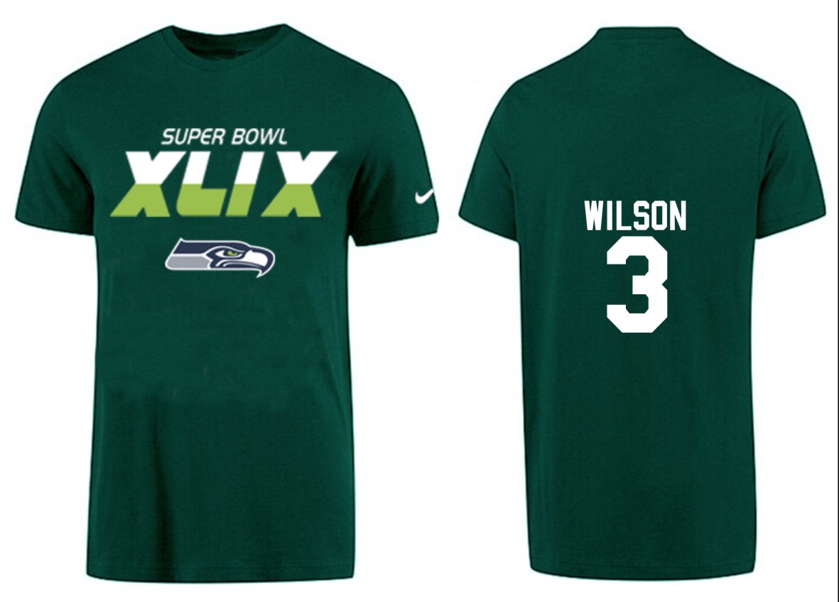 Mens Seattle Seahawks #3 Wilson Superbowl Green T-Shirt