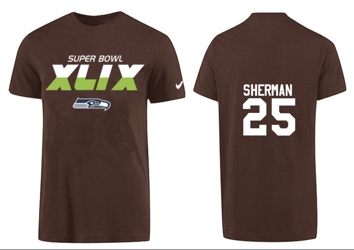 Mens Seattle Seahawks #25 Sherman Superbowl Brown T-Shirt
