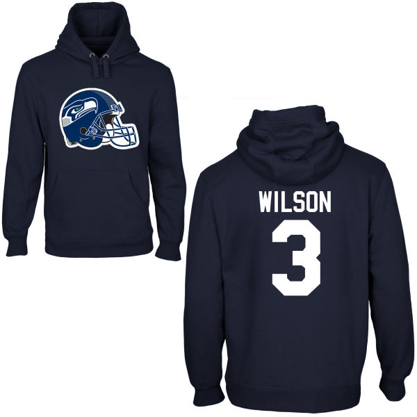 Mens Seattle Seahawks #3 Wilson D.Blue Pullover Hoodie