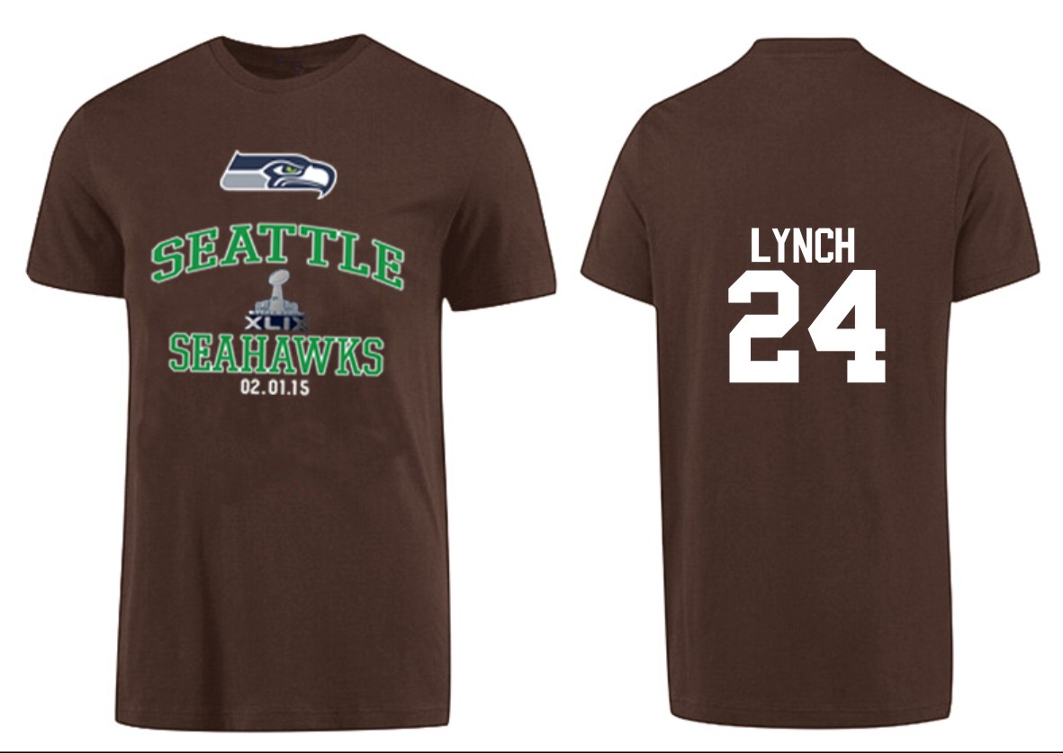 Mens Seattle Seahawks #24 Lynch Brown Superbowl T-Shirt