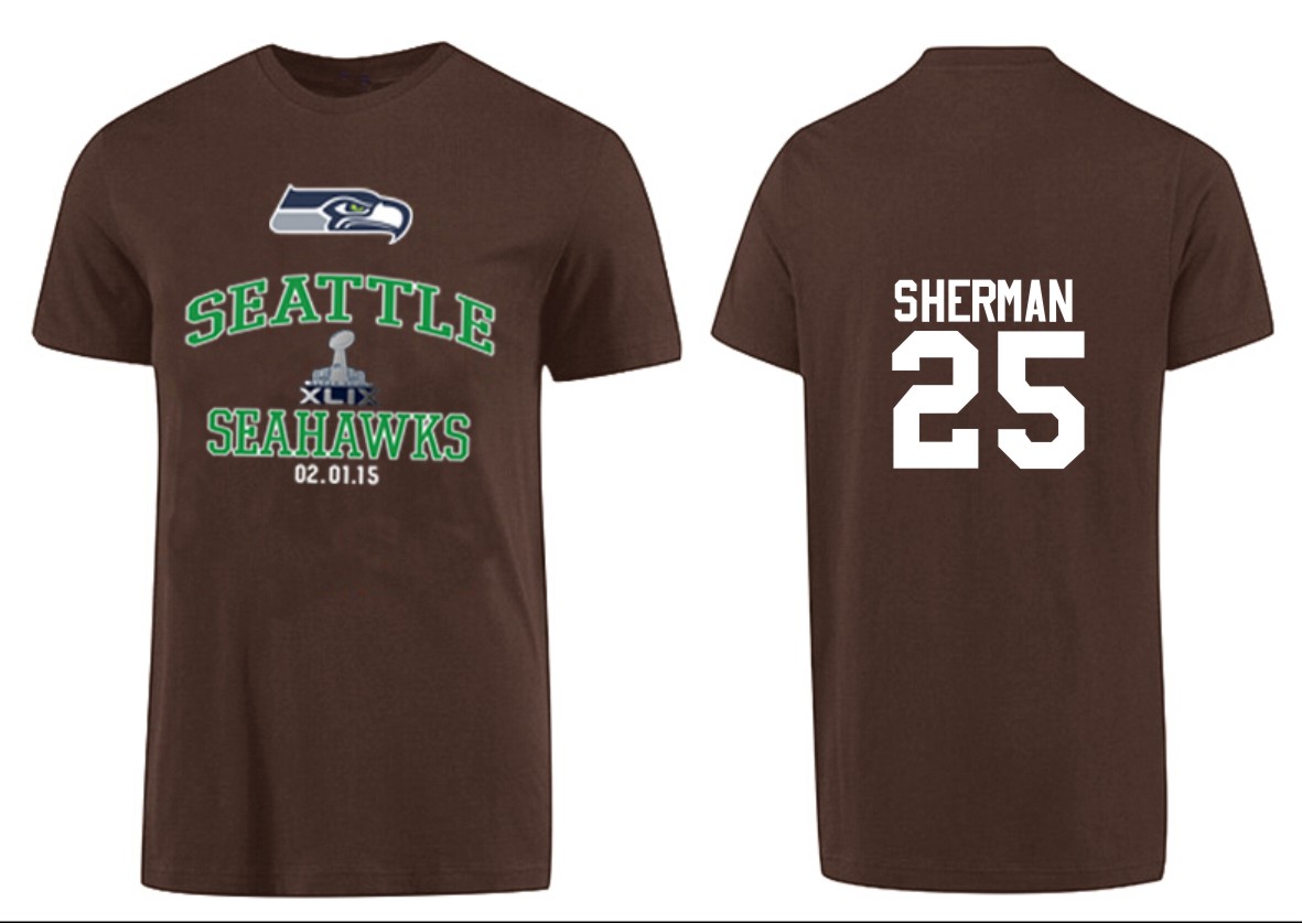 Mens Seattle Seahawks #25 Sherman Superbowl T-Shirt Brown
