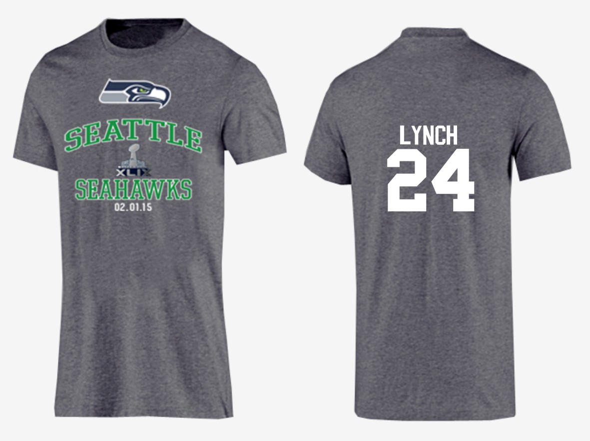 Mens Seattle Seahawks #24 Lynch Grey Superbowl T-Shirt