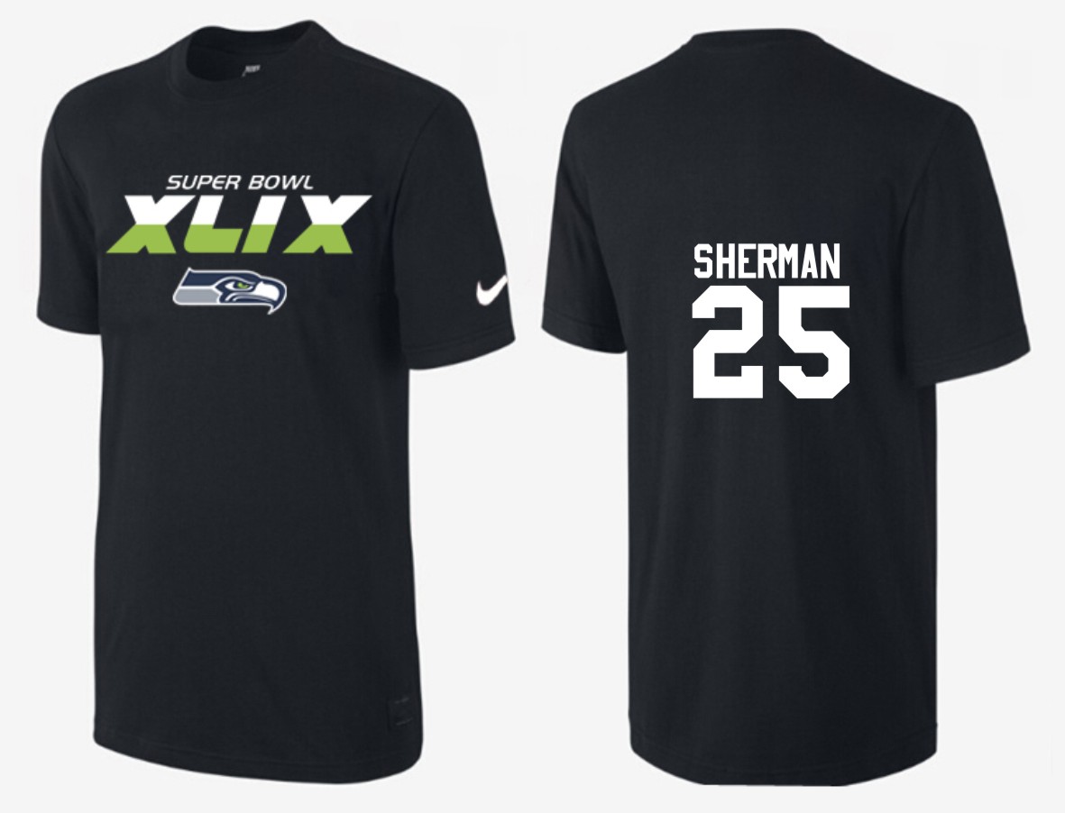 Mens Seattle Seahawks #25 Sherman Superbowl Black T-Shirt