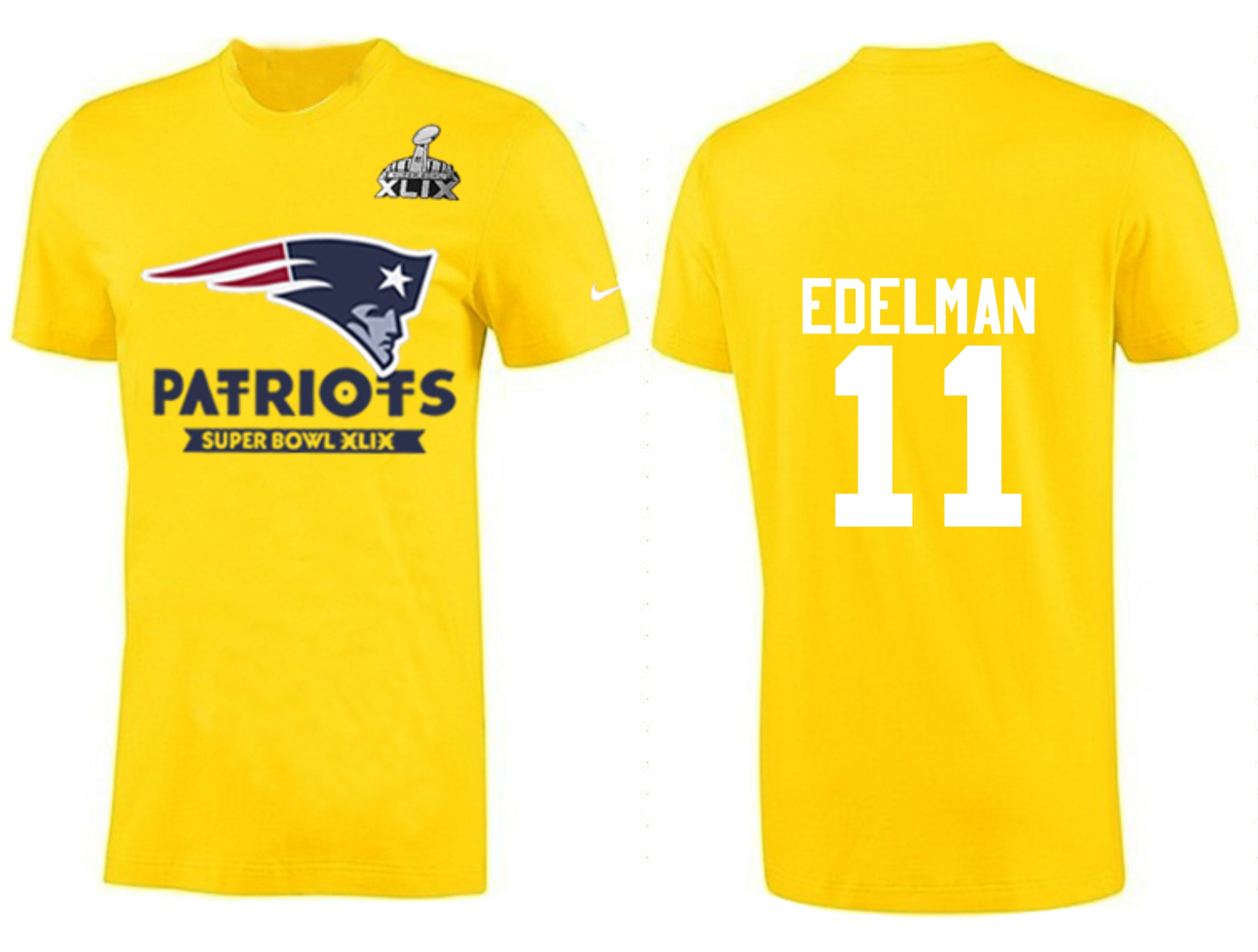 Mens New England Patriots #11 Edelman Yellow Superbowl T-Shirt