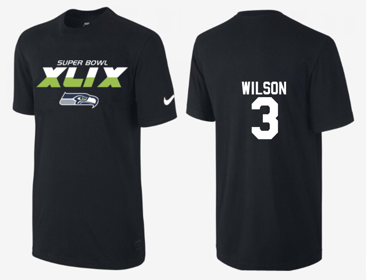 Mens Seattle Seahawks #3 Wilson Superbowl Black T-Shirt