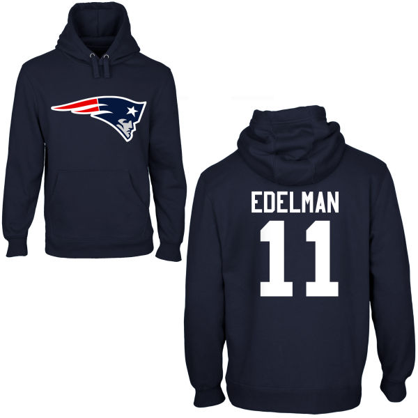 Mens New England Patriots #11 Edelman Black Super Bowl XLIX Pullover Hoodie