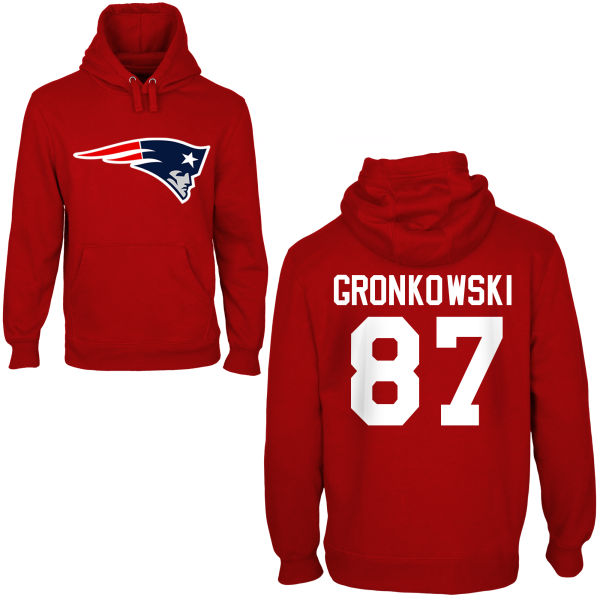 Mens New England Patriots #87 Gronkowski Red Color Pullover Hoodie