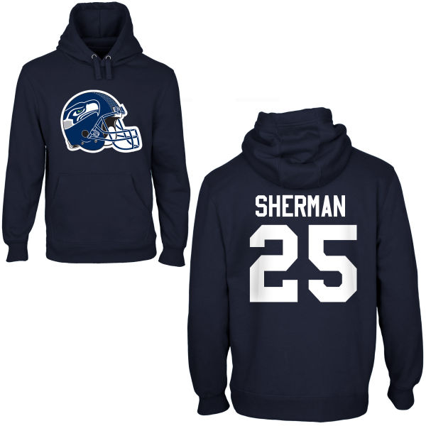Mens Seattle Seahawks #25 Sherman D.Blue Color Pullover Hoodie