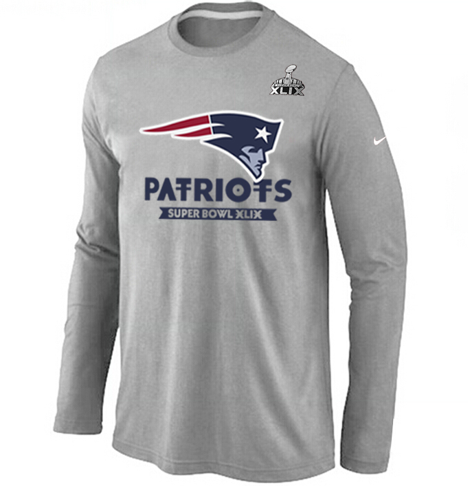 Mens New England Patriots Nike Grey Super Bowl XLIX Bound Logo Long Sleeve T-Shirt