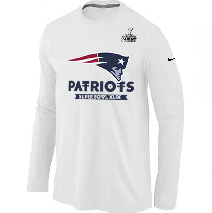 Mens New England Patriots Nike White Super Bowl XLIX Bound Logo Long Sleeve T-Shirt