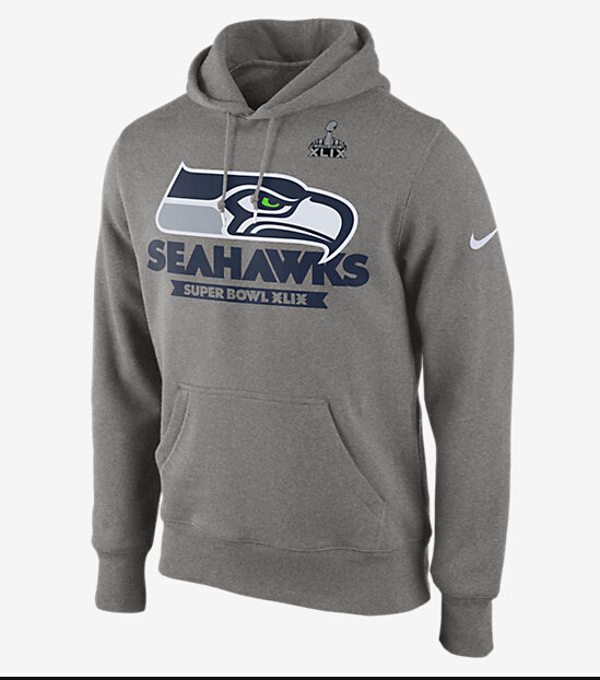 Mens Seattle Seahawks Nike Grey Super Bowl XLIX Bound Logo Pullover Hoodie