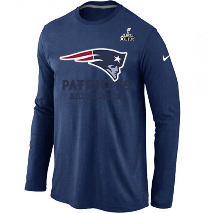 Mens New England Patriots Nike D.Blue Super Bowl XLIX Bound Logo Long Sleeve T-Shirt