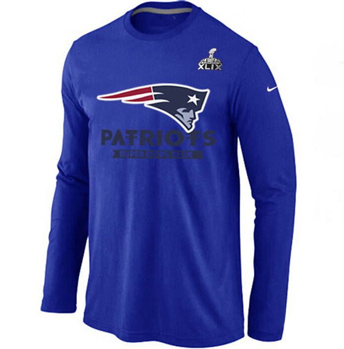 Mens New England Patriots Nike Blue Super Bowl XLIX Bound Logo Long Sleeve T-Shirt