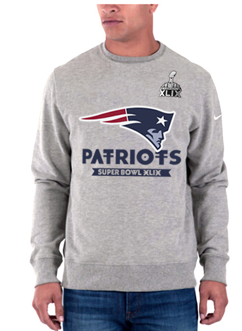 Mens New England Patriots Nike L.Grey Super Bowl XLIX Hoodie