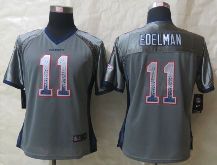 Women New Nike New England Patriots 11 Edelman Drift Fashion Grey Elite Jerseys